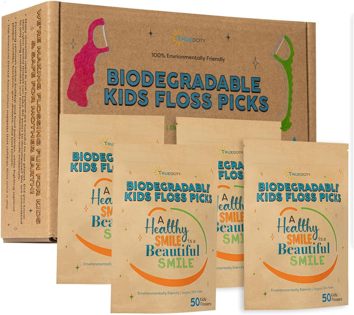 Hilo dental biodegradable para niños, paquete de 200, palillos de h...