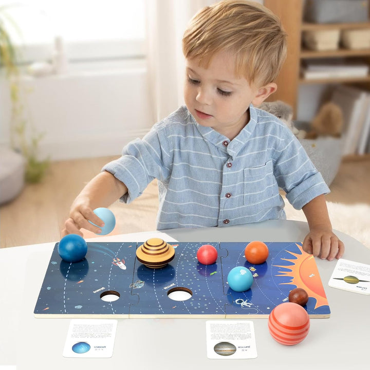 Tabla de modelo de sistema solar de madera, juguetes Montessori Pla...