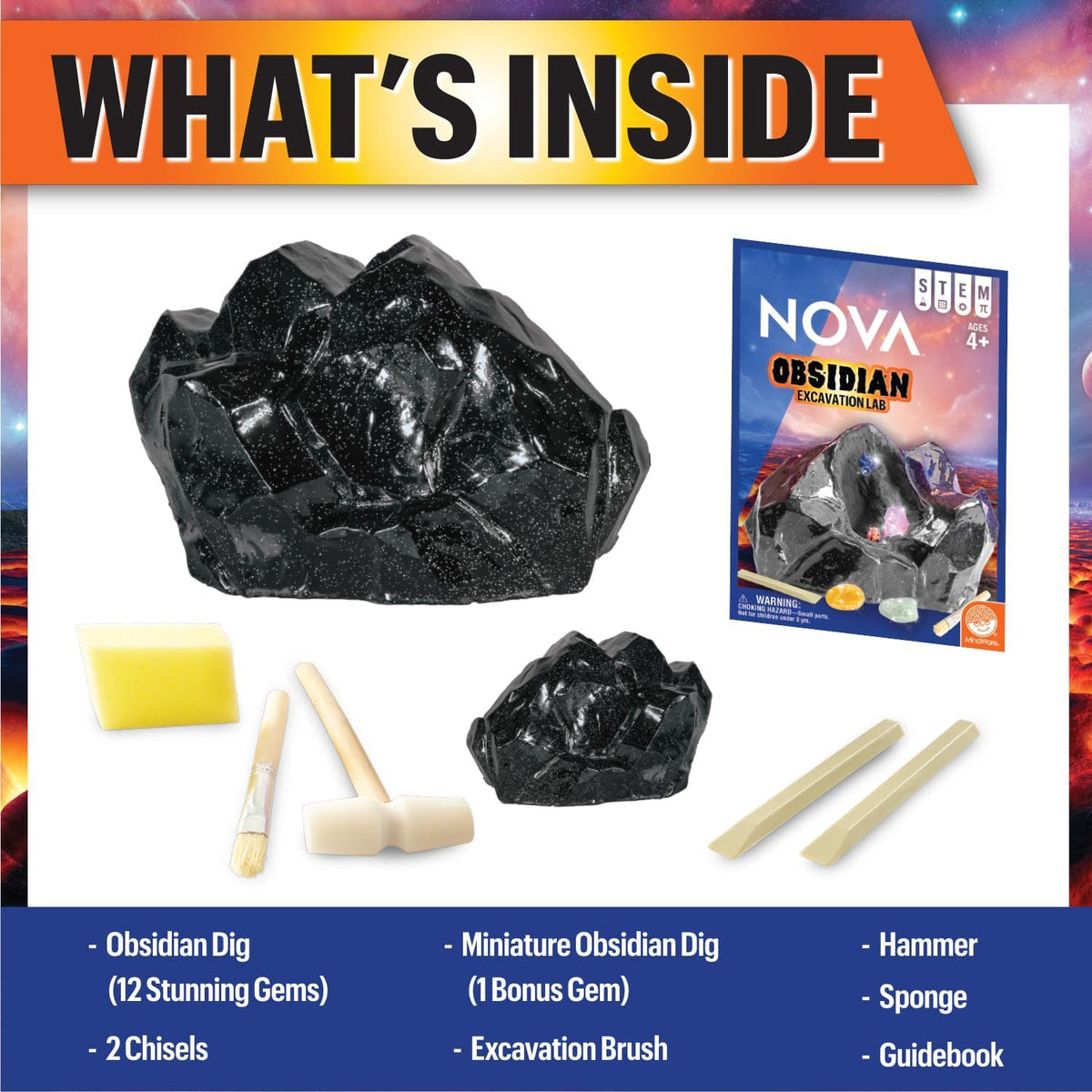 MindWare Kit de excavación de gemas para niños Nova Obsidian Excavation