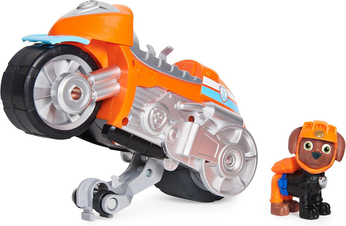 Paw Patrol, Moto Pups Moto Deluxe de Zuma, vehículo de motocicleta de tracción que hace piruetas y figura de juguete