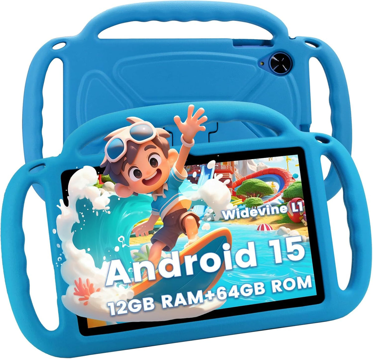 Tablet para niños Henadigi, tablet Android 15, 12 GB RAM 64 GB ROM 1 TB de expansión, Azul