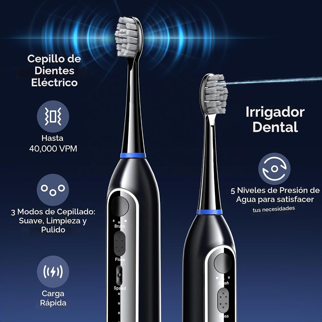 Cepillo de dientes eléctrico 2 en 1 con hilo dental combinado para