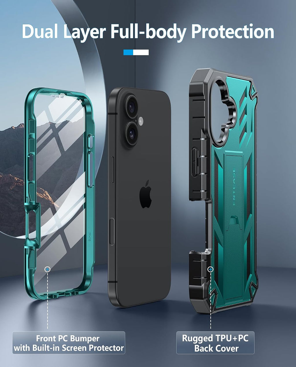 FNTCASE - Funda para iPhone 16 con protector de pantalla integrado y