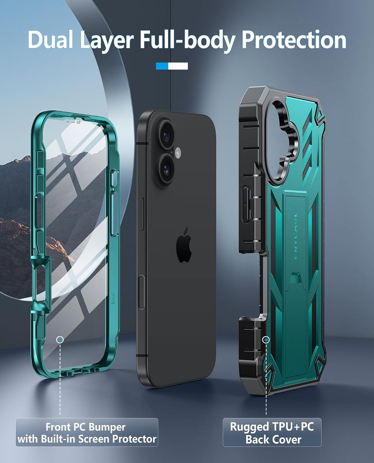 FNTCASE - Funda para iPhone 16 con protector de pantalla integrado y