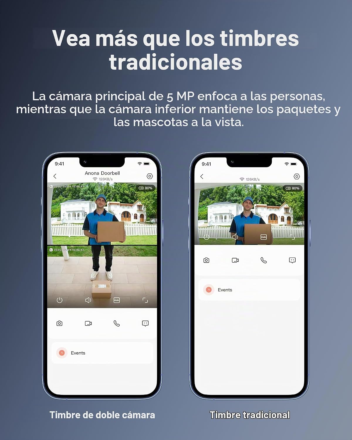 Anona Cámara de timbre de video de doble cámara 3K inalámbrica sin