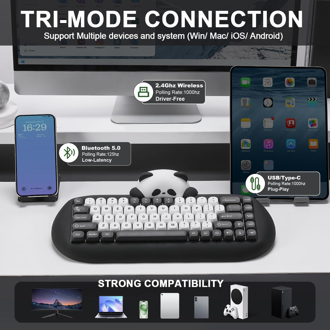 YUNZII C68 Panda Teclado Mecánico Gaming Inalámbrico, Diseño Compac...