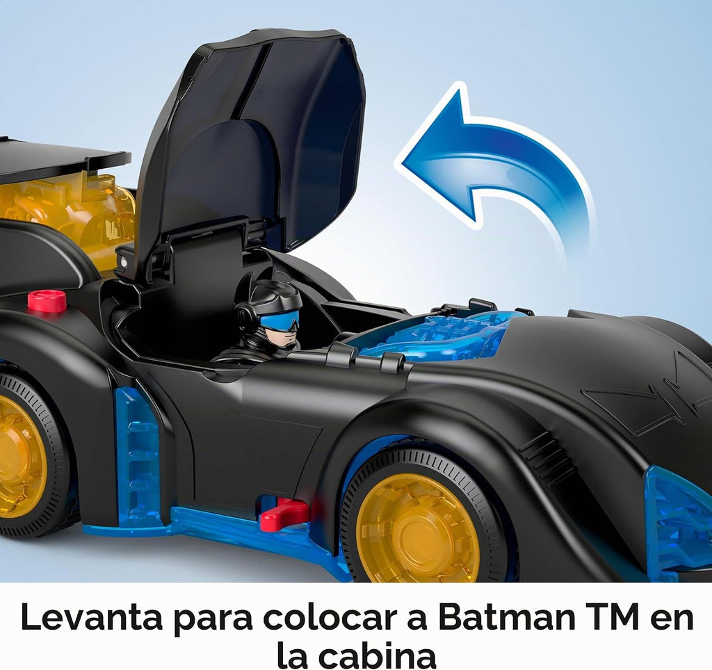 Fisher-Price Imaginext DC Super Friends Batman juguete de Batimóvil que se agita y gira con figura articulable para juego de rol para niños de 3+ años