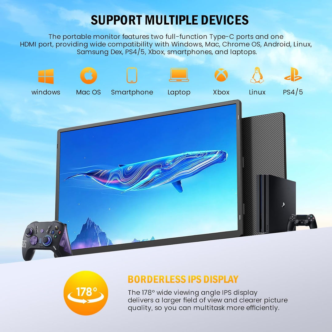 ZEFFIXER Monitor portátil FHD de 16 "16:10 1200P FHD con soport...