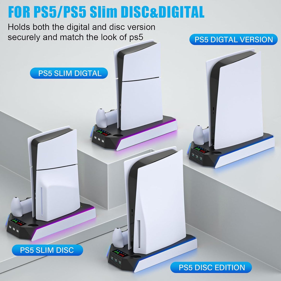 Estación de refrigeración PS5 \/ PS5 Slim con soporte LED y estació...