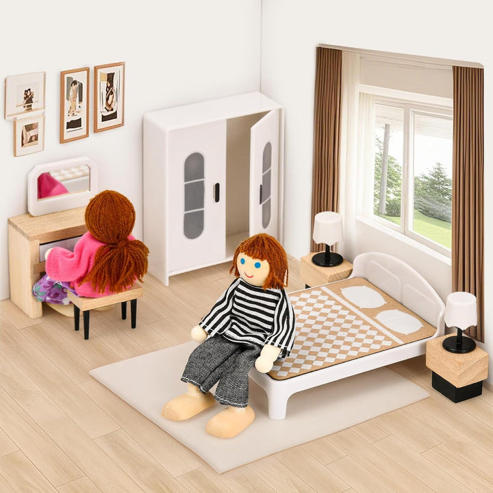 Set de muebles para casa de muñecas Toyssa, 36 piezas de madera de...
