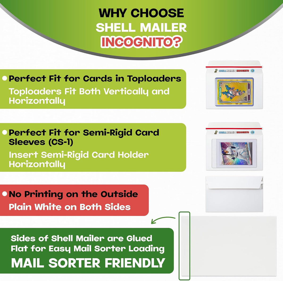 Sobres para tarjetas coleccionables Shell Mailer Incognito para envío 500 unidades