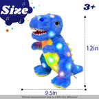 Peluche de dinosaurio azul con luces LED, para cumpleaños, Navidad