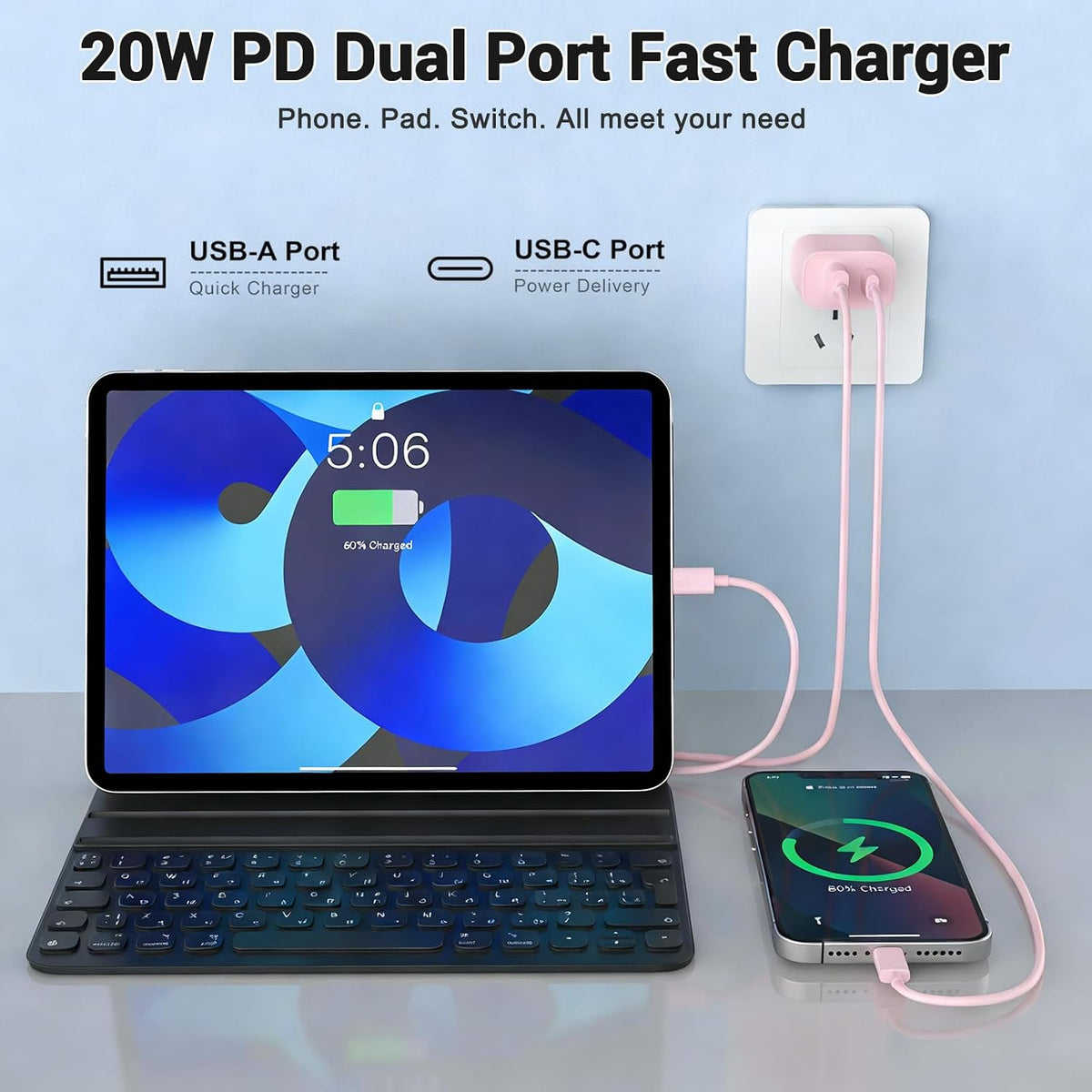 iPhone 18 17 16 15 Cargador de carga rápida tipo C USB C cargadores rosa