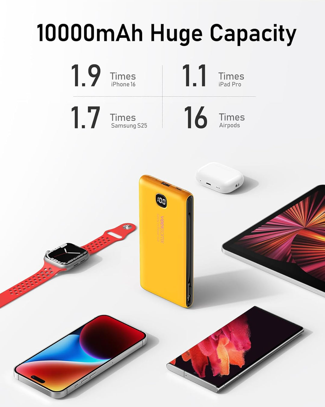 VEEKTOMX Cargador portátil con cables integrados de 10000 mAh, banc...