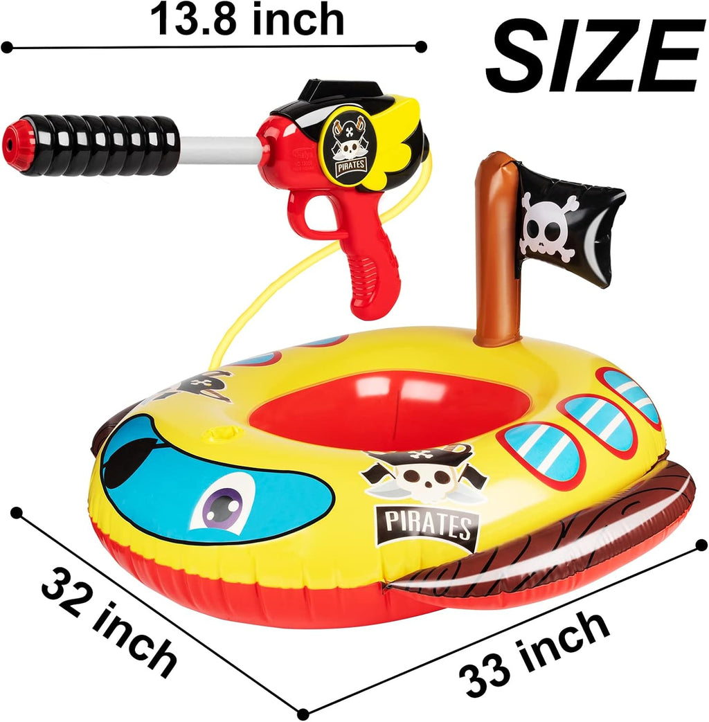 Flotadores inflables de piscina para niños con pistola de agua, flotadores de piscina de barco pirata para niños pequeños, juguetes de piscina inflables para niños de 4 a 8 años, juguetes acuáticos
