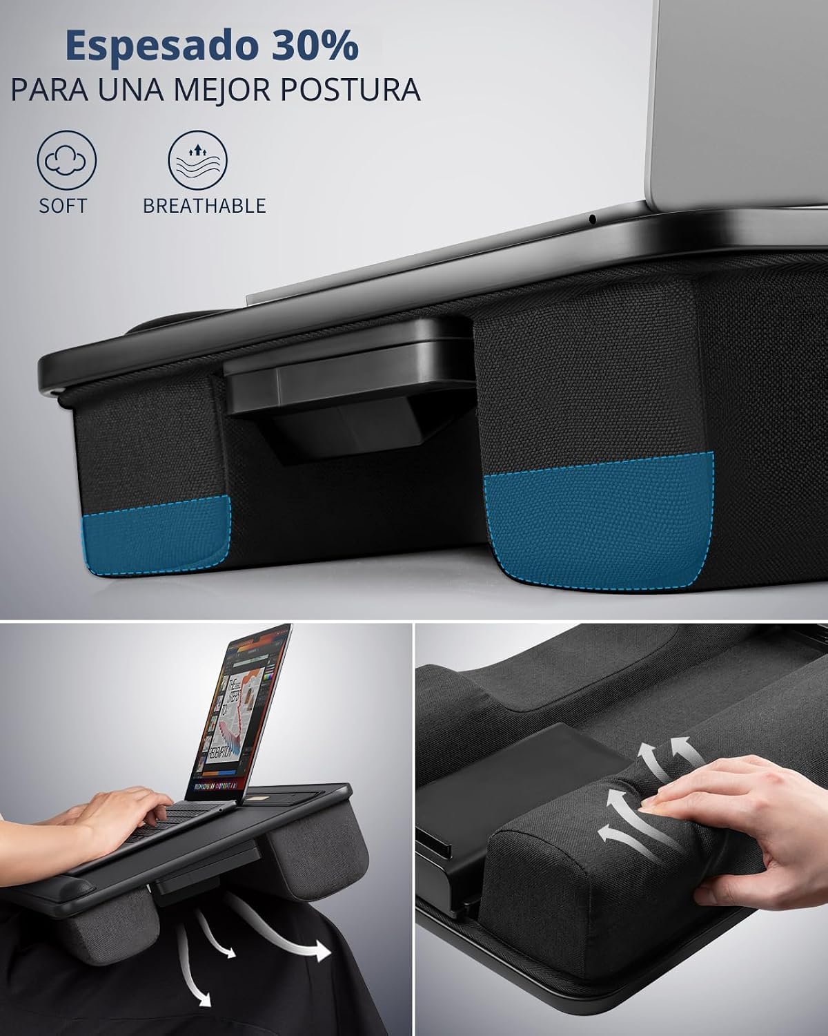 SAIJI Lap Desk con luz LED, bandeja portátil para laptop con cojín