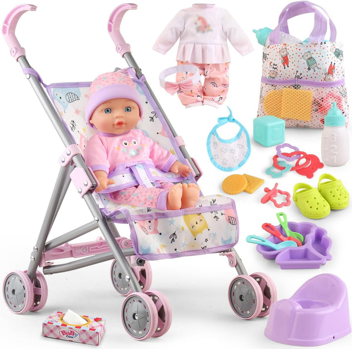 Muñeca de bebé con juego de cochecito para juego de simulación real...