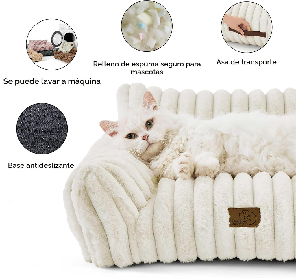 Bedsure ComfyFleece® se muestra en la televisión, lindo sofá para perros medianos, 36 pulgadas, color crema
