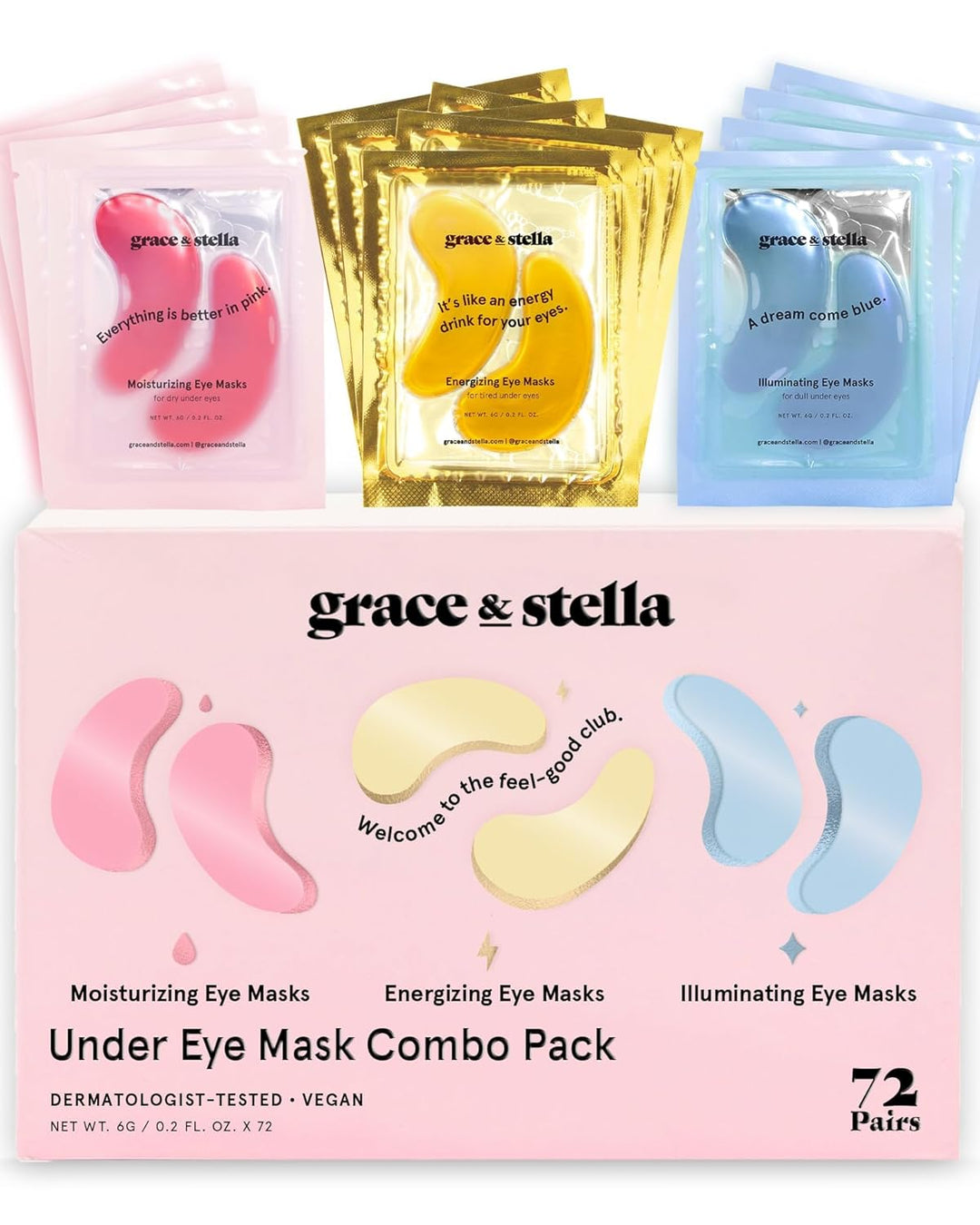grace &amp; stella Máscara para debajo de los ojos, reduce las ojer...