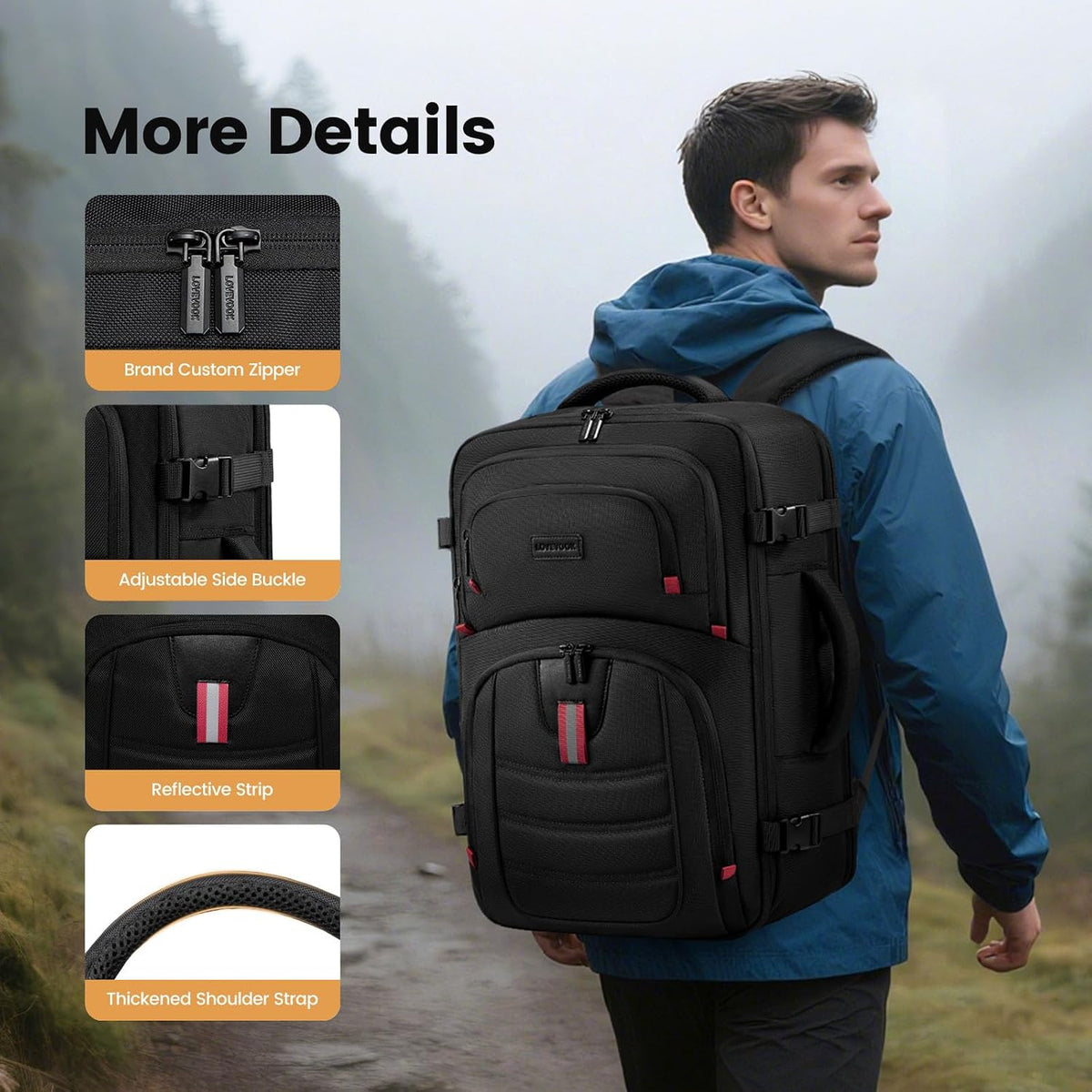 LOVEVOOK Mochila de viaje de 40L para hombres - Mochila de transporte