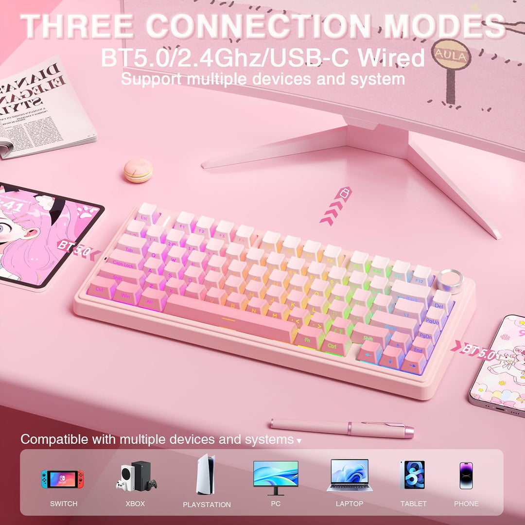 AULA Teclado mecánico inalámbrico F75 Pro, versión silenciosa, 75%...