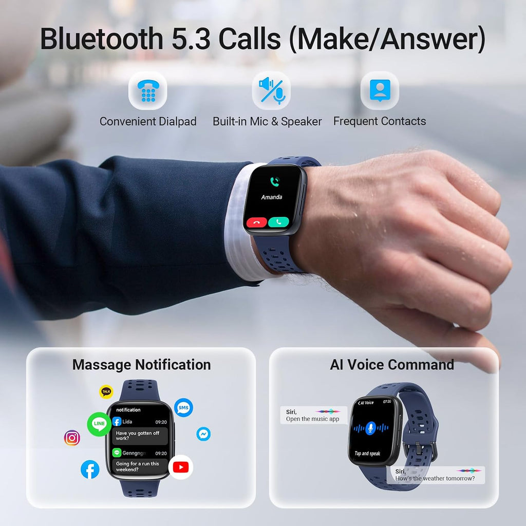 Smart Watches para Mujer/Hombre Android iPhone, [Pantalla AMOLED 1.85"] Reloj Inteligente Rastreador de Fitness 3ATM Resistente al Agua con Llamadas Bluetooth, Control AI, Monitor de Frecuencia Cardíaca/SpO2/Sueño, 7 Días de Batería