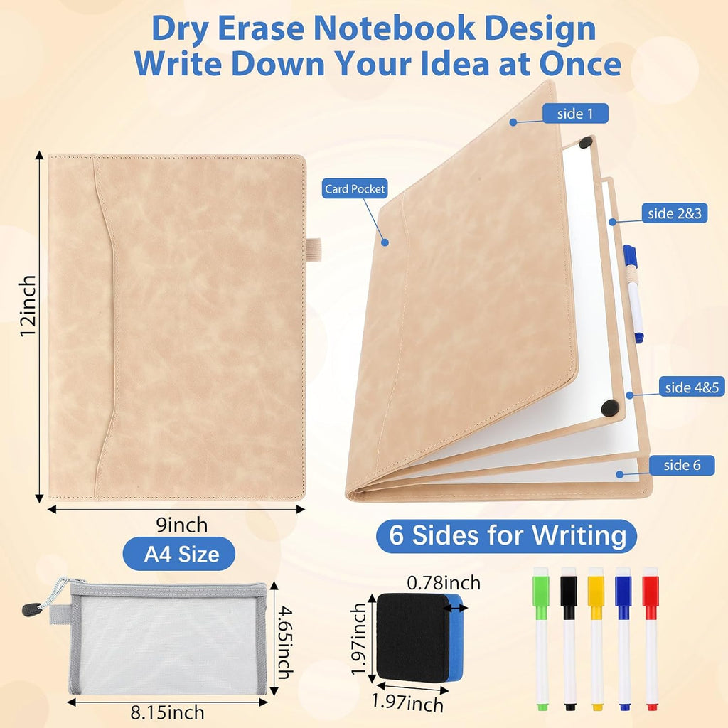 Feifeiya Cuaderno portátil de borrado en seco de 6 lados, color caqui, A4 9