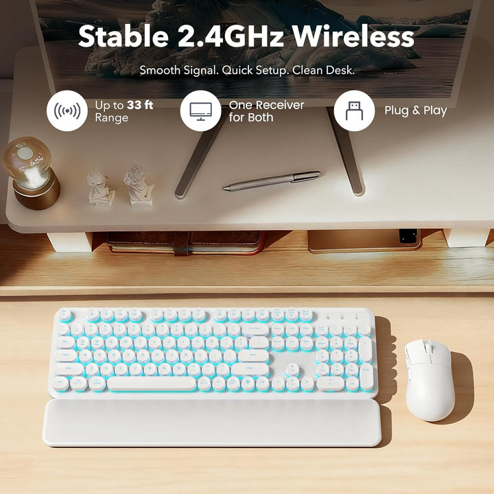 Combo de teclado y ratón inalámbricos, teclas redondas retroilumina...