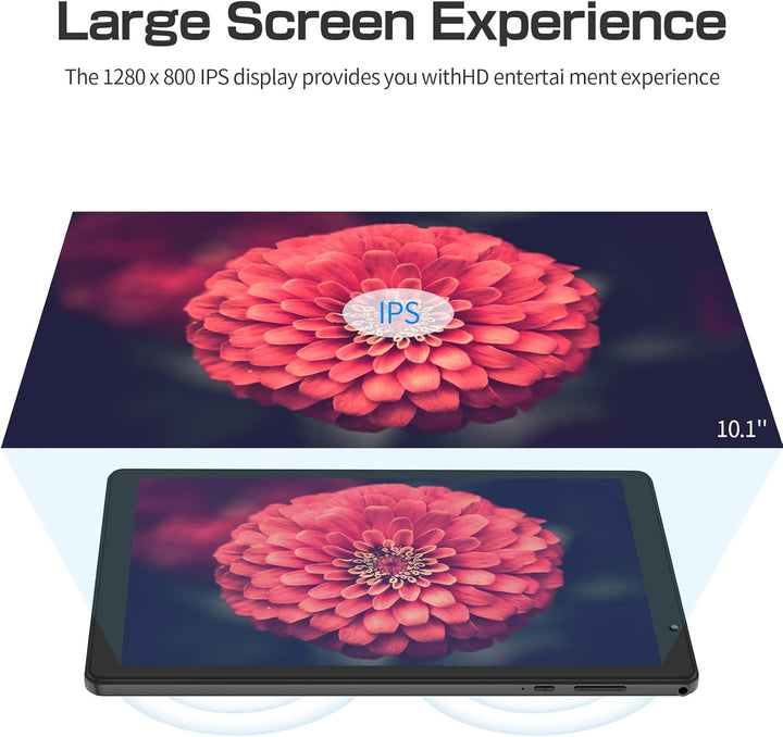 Tablet de 10 pulgadas, 32 GB de almacenamiento, pantalla HD IPS, Qu...