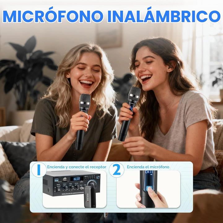 Micrófono inalámbrico, sistema de 2 micrófonos de mano recargables...