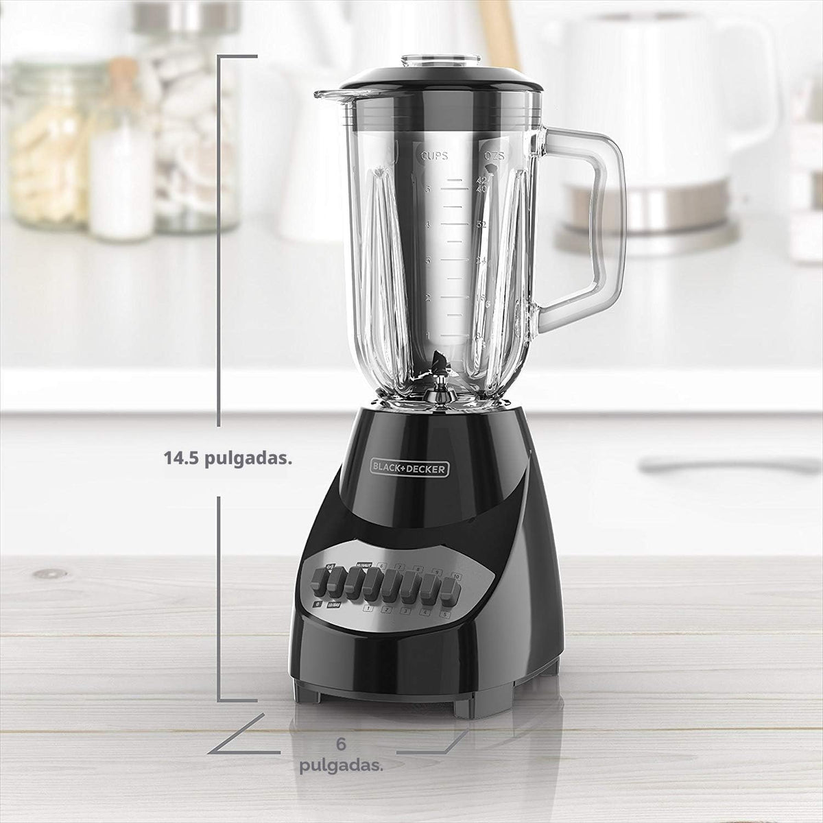 BLACK+DECKER, licuadora para encimera con jarra de vidrio para 6 tazas, configuración de 10 velocidades, de color negro, BL2010BG