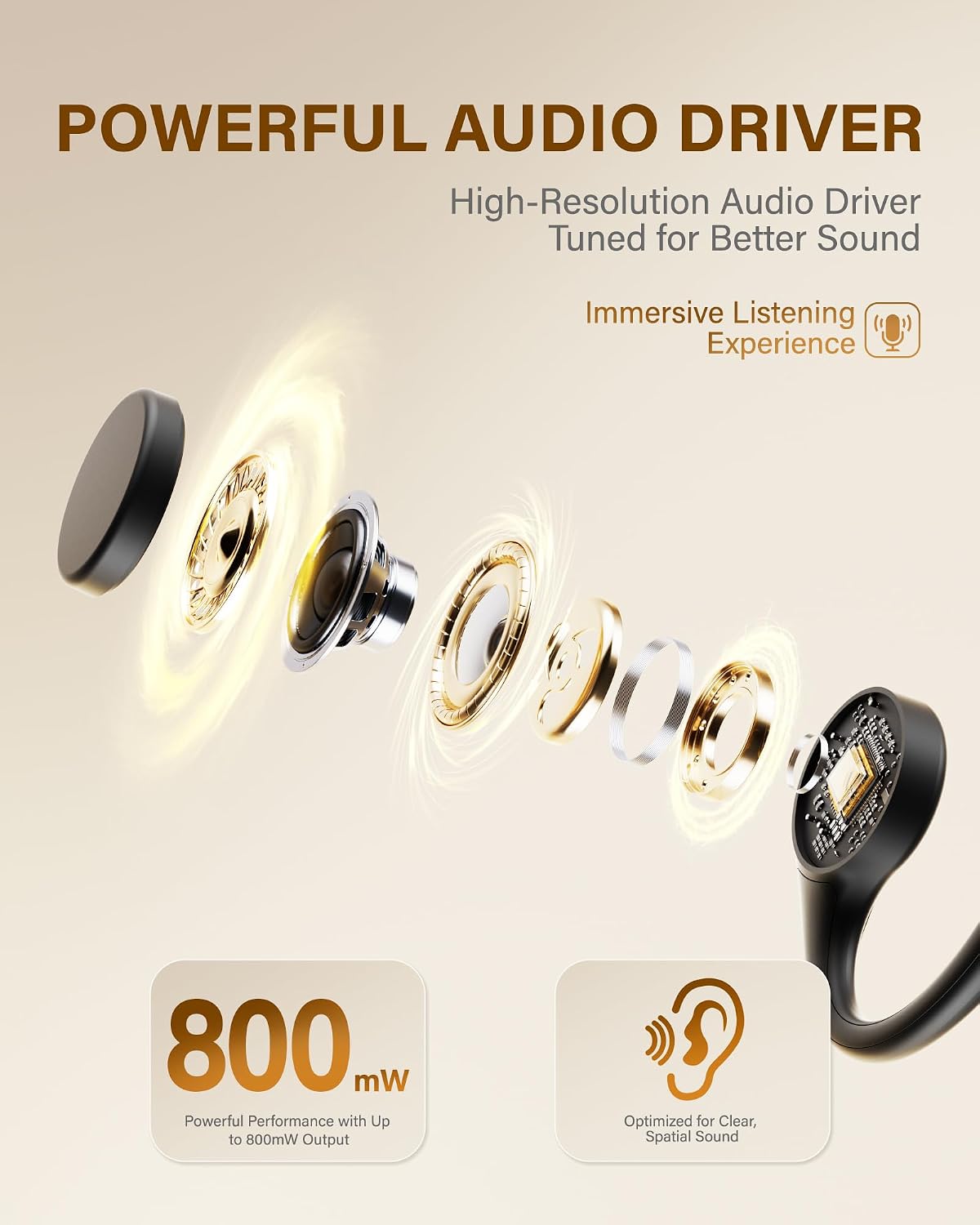 Nuevos auriculares de conducción ósea Bluetooth 6.0, auriculares de oreja abierta con micrófono, sonido premium, 3 modos de ecualización, tiempo de reproducción de 10 horas, 0.88 oz ligeros
