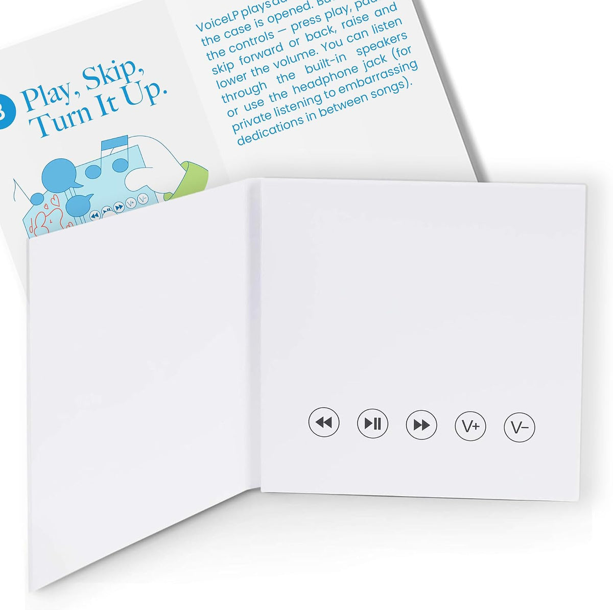 VoiceLP - Reproductor de audio y música digital MP3 y WAV, color blanco | Tarjeta de felicitación de reproducción de audio para mixtapes, listas de reproducción, conferencias, ayuda de