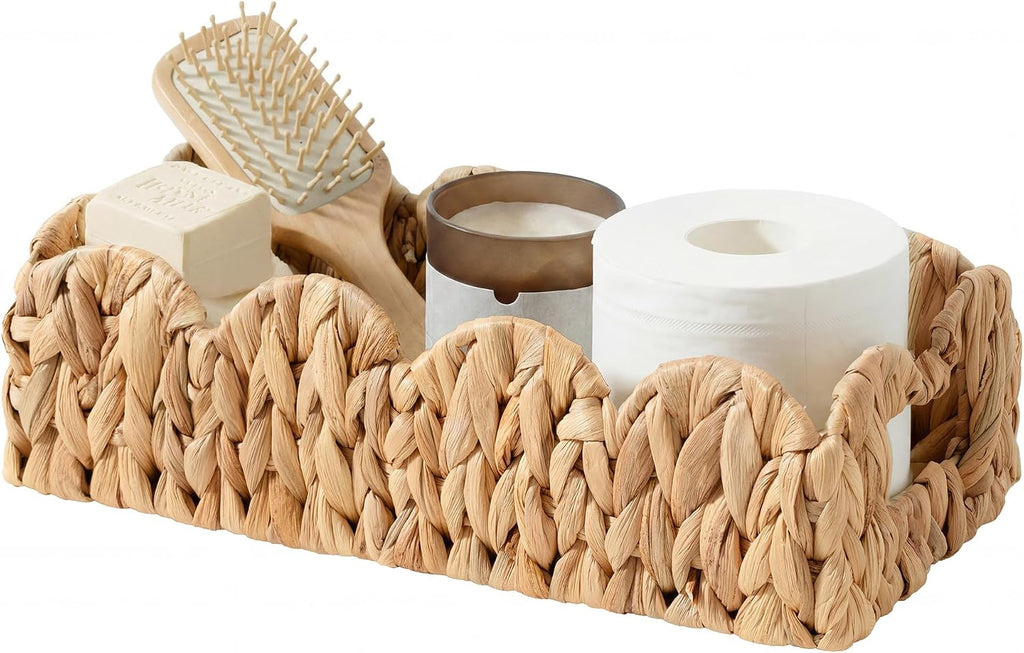 StorageWorks Cesta festoneada de mimbre, cestas de baño pequeñas para