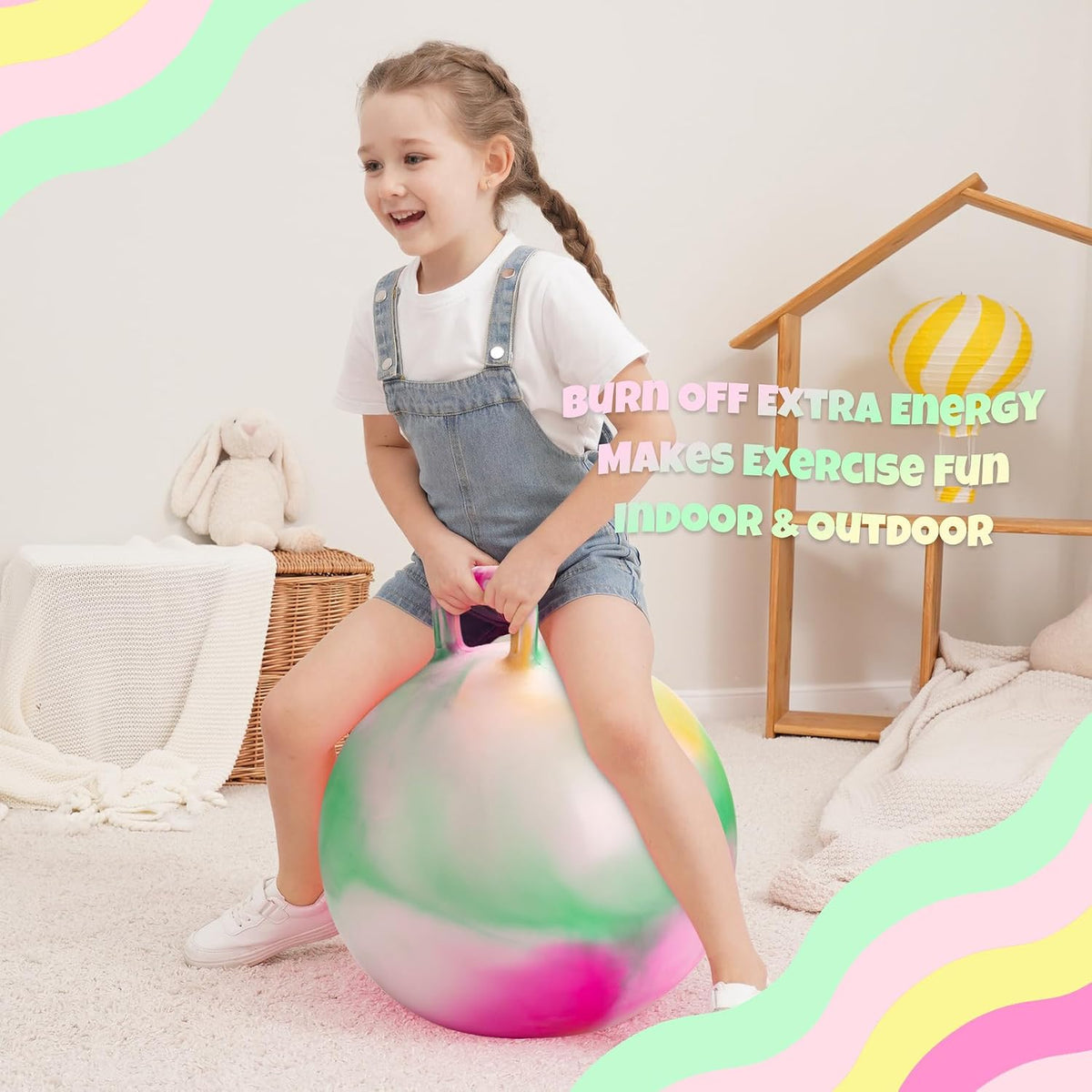 Bola de nubes saltarina, juguetes para saltar para niños, bola hinchable de 22 pulgadas con asa para niños y niñas de 10 años en adelante, juguete saltarín de nubes inflable con bomba