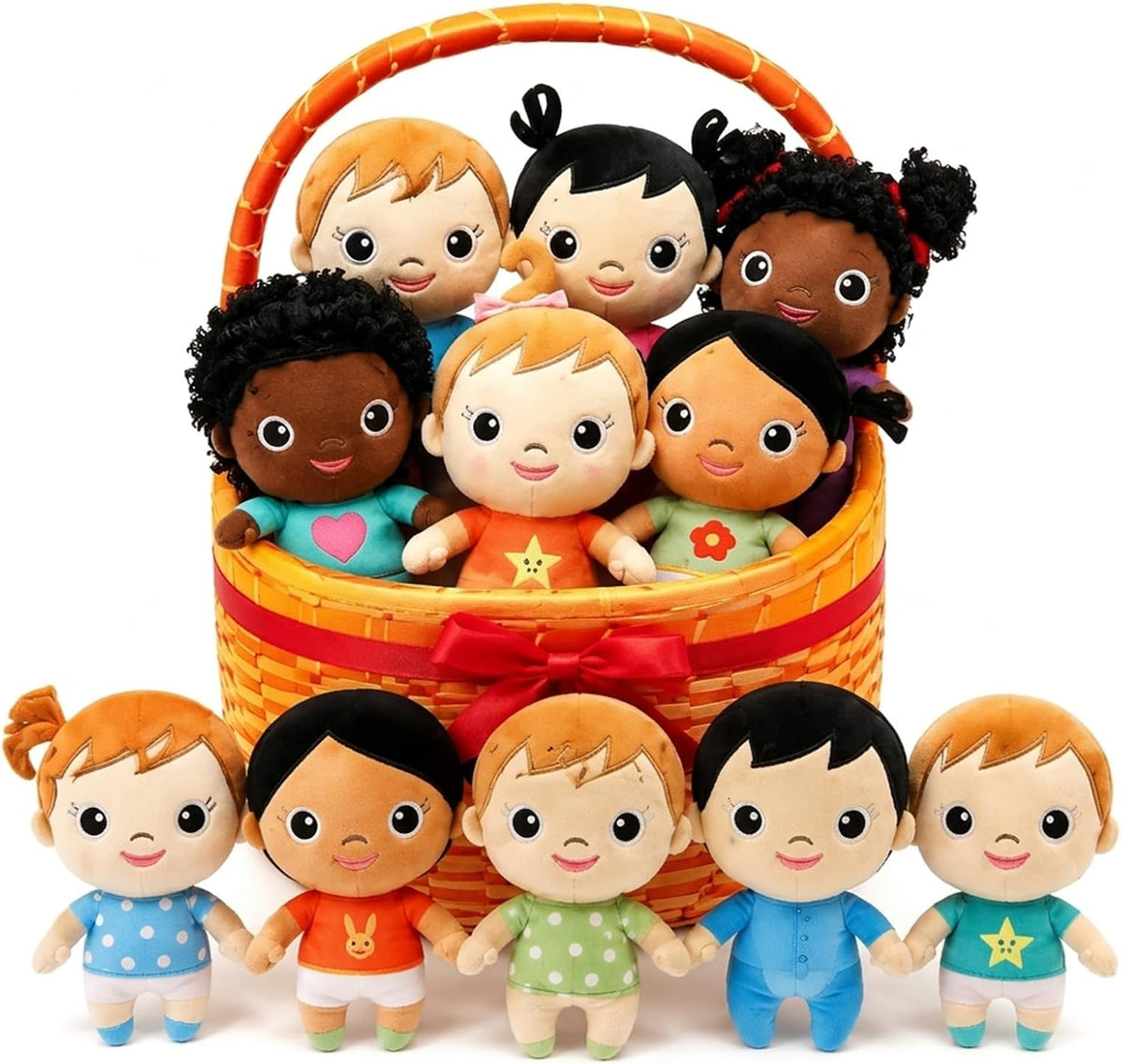 HyDren - 10 muñecos de peluche multiculturales con canasta