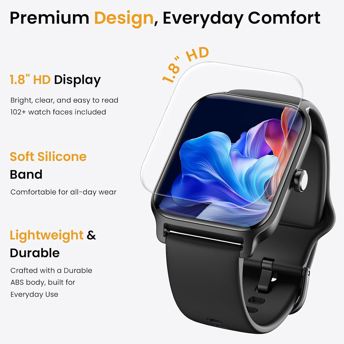 Fitpolo Relojes inteligentes para hombre, Android y iPhone, Alexa incorporada [pantalla HD de 1.8 pulgadas] IP68 impermeable reloj de fitness con llamada Bluetooth (respuesta/hace)