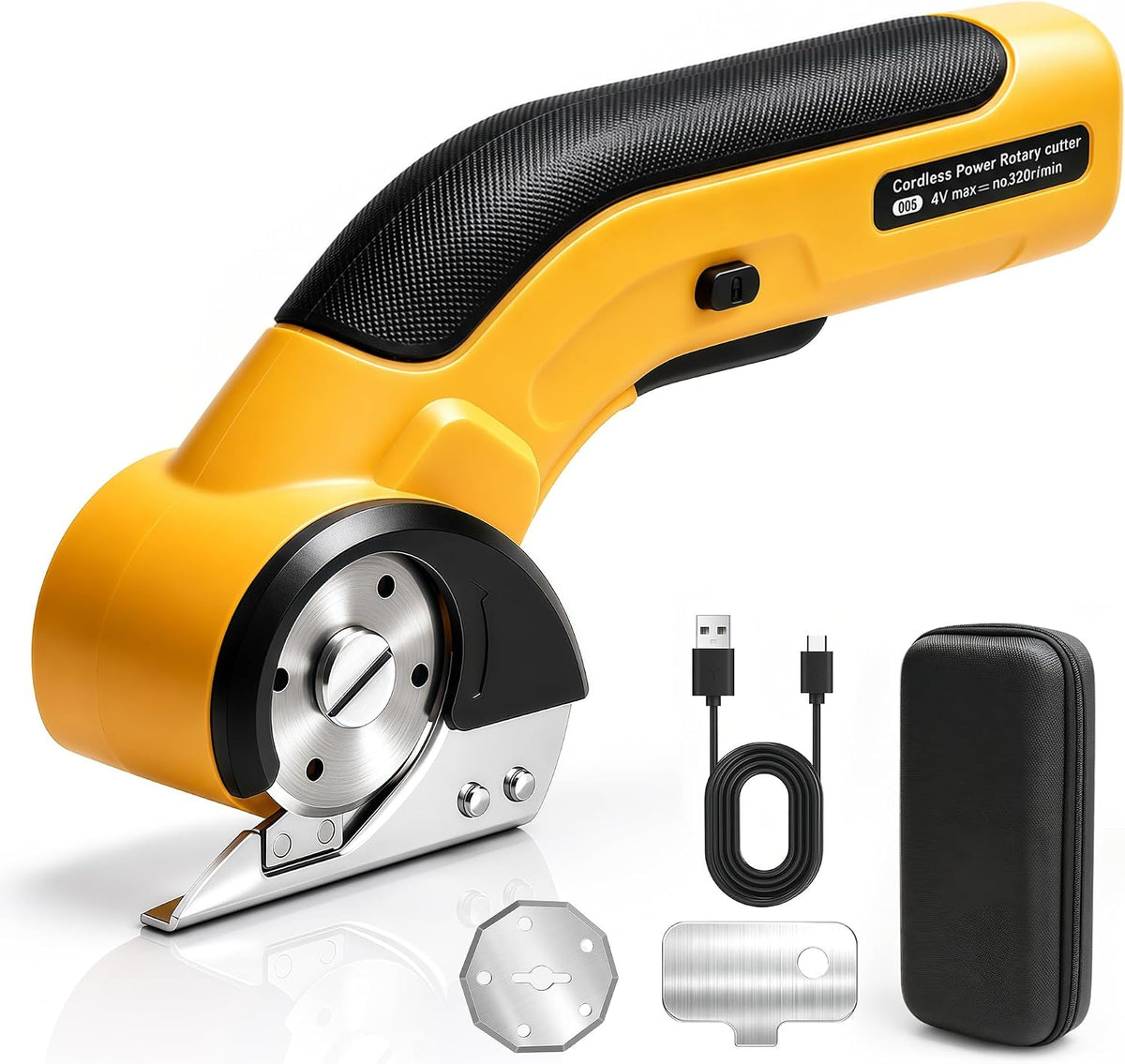 Tijeras eléctricas inalámbricas, cortador de cartón recargable, cortador de caja eléctrico de 4 V con bloqueo de seguridad y luz LED, corte potente para caja de cartón, plástico, cuero (amarillo)