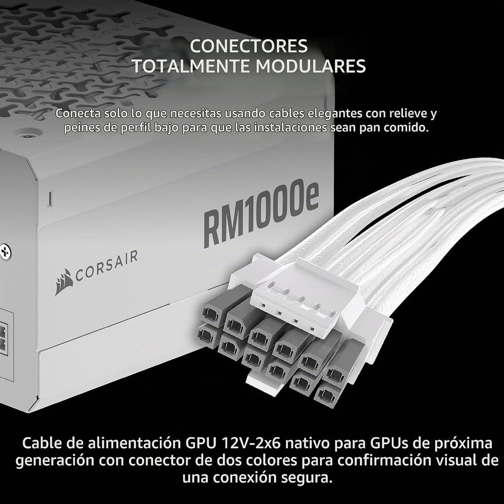CORSAIR RM1000e (2025) Fuente de alimentación completamente modular de bajo ruido, 1000 W, Blanco