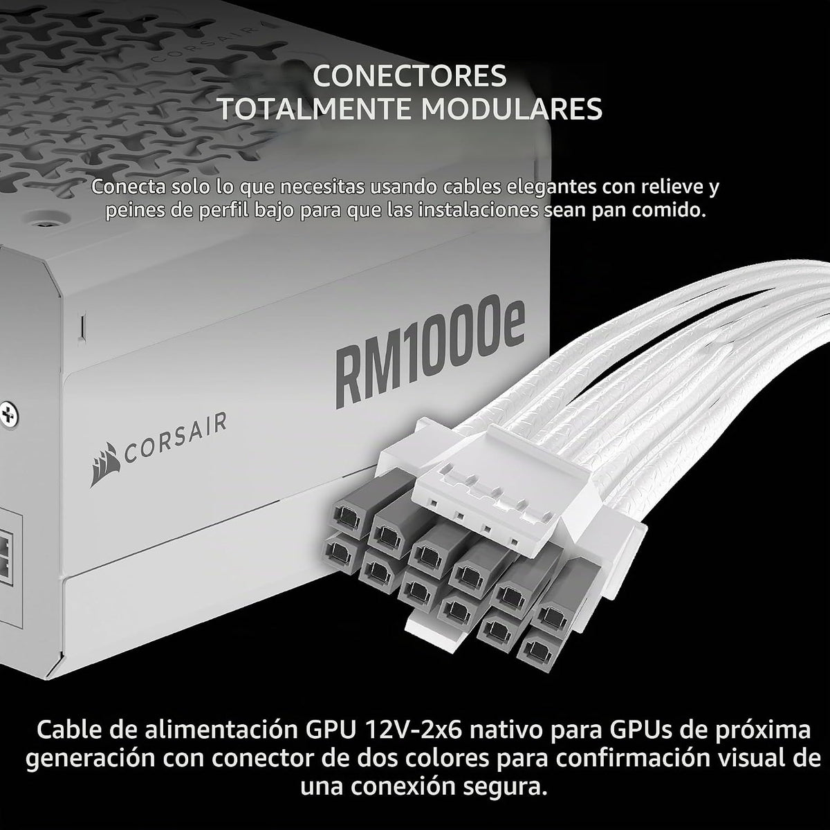 CORSAIR RM1000e (2025) Fuente de alimentación completamente modular de bajo ruido, 1000 W, Blanco