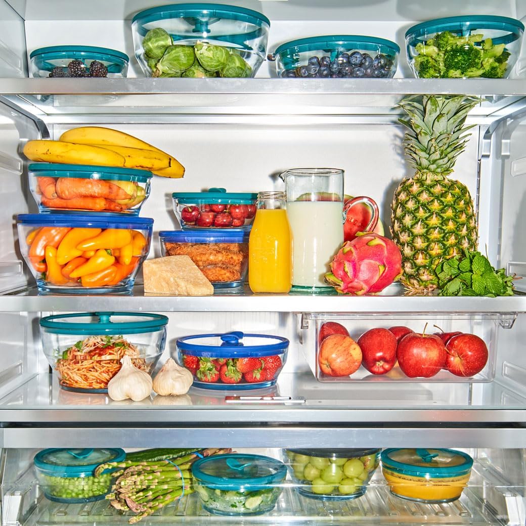 Anyday Almacenamiento de alimentos de vidrio mediano de 4 piezas con tapas de vidrio | Preparación de comidas y utensilios de cocina para microondas sin plástico | Recipiente de almacenamiento
