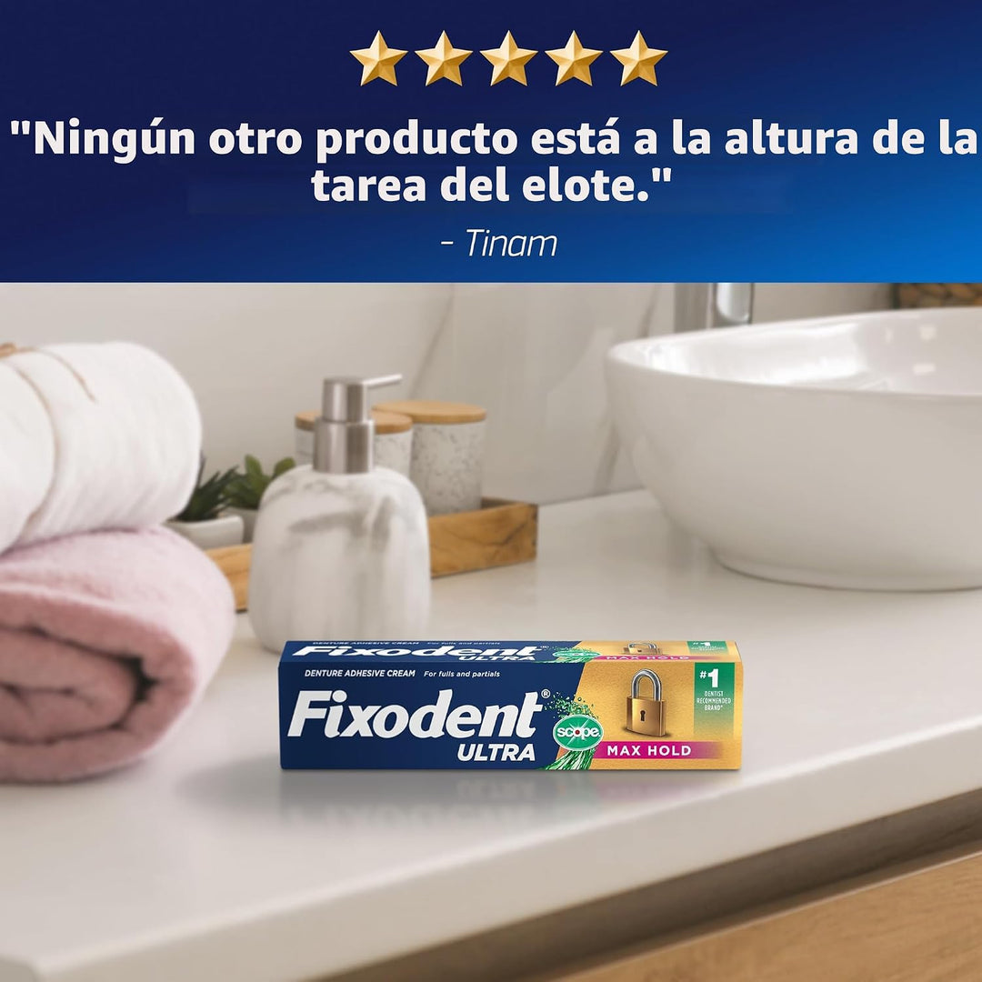 Ultra Max Hold Plus Scope - Adhesivo seguro para dentaduras postiza...
