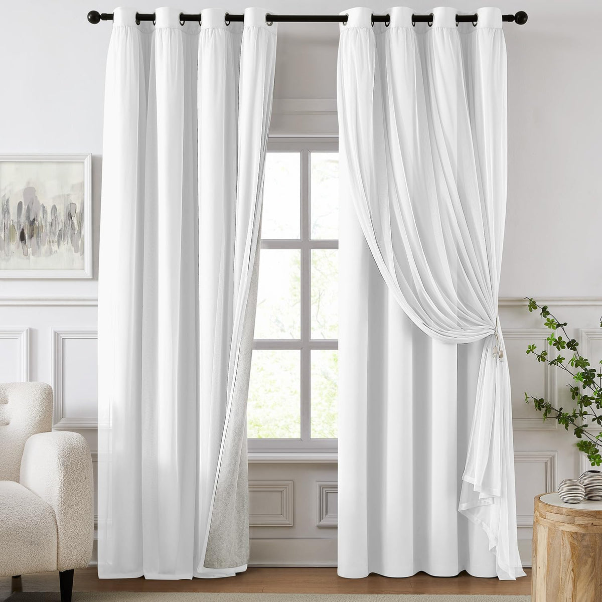 Cortinas 100% opacas para dormitorio, doble capa, color blanco