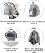 Skip Hop - Mochila para pañales con cambiador portátil, toallitas de fácil acceso y bolsillos laterales con cremallera, funda de equipaje y correas de cochecito, se adapta a una computadora portátil