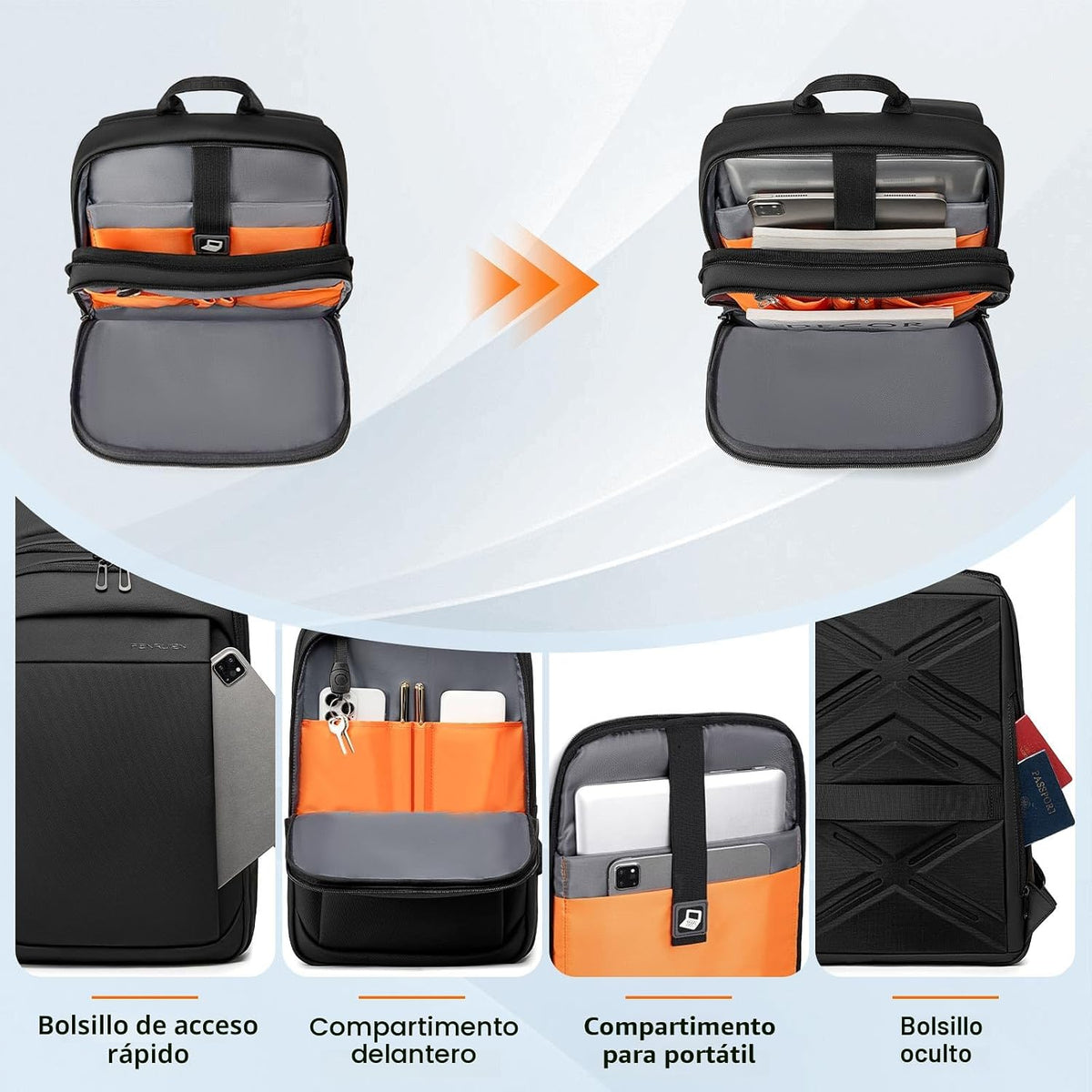FENRUIEN Mochila delgada para laptop de 15.6 pulgadas, color negro