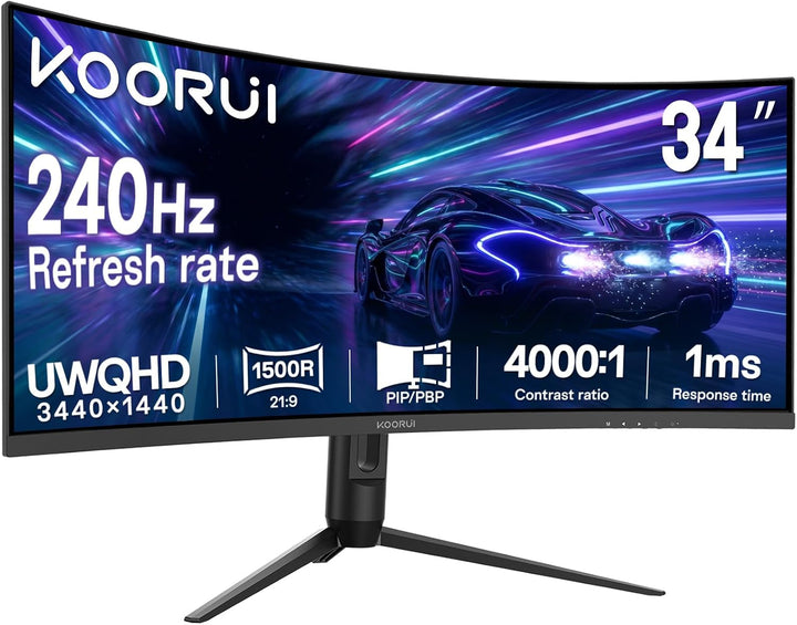KOORUI Monitor curvo para juegos de 34 pulgadas 240Hz, UWQHD 3440 ×...