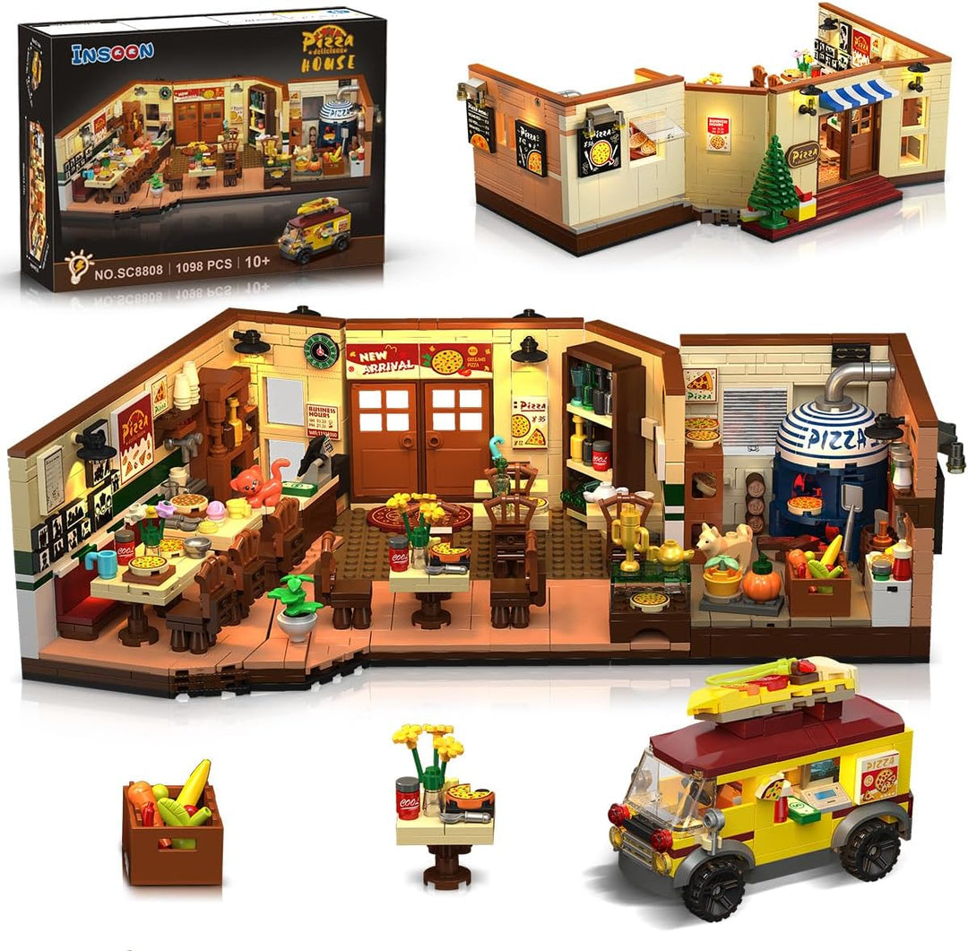 City Street - Juego de construcción de pizzería con luz