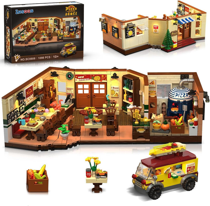 City Street - Juego de construcción de pizzería con luz