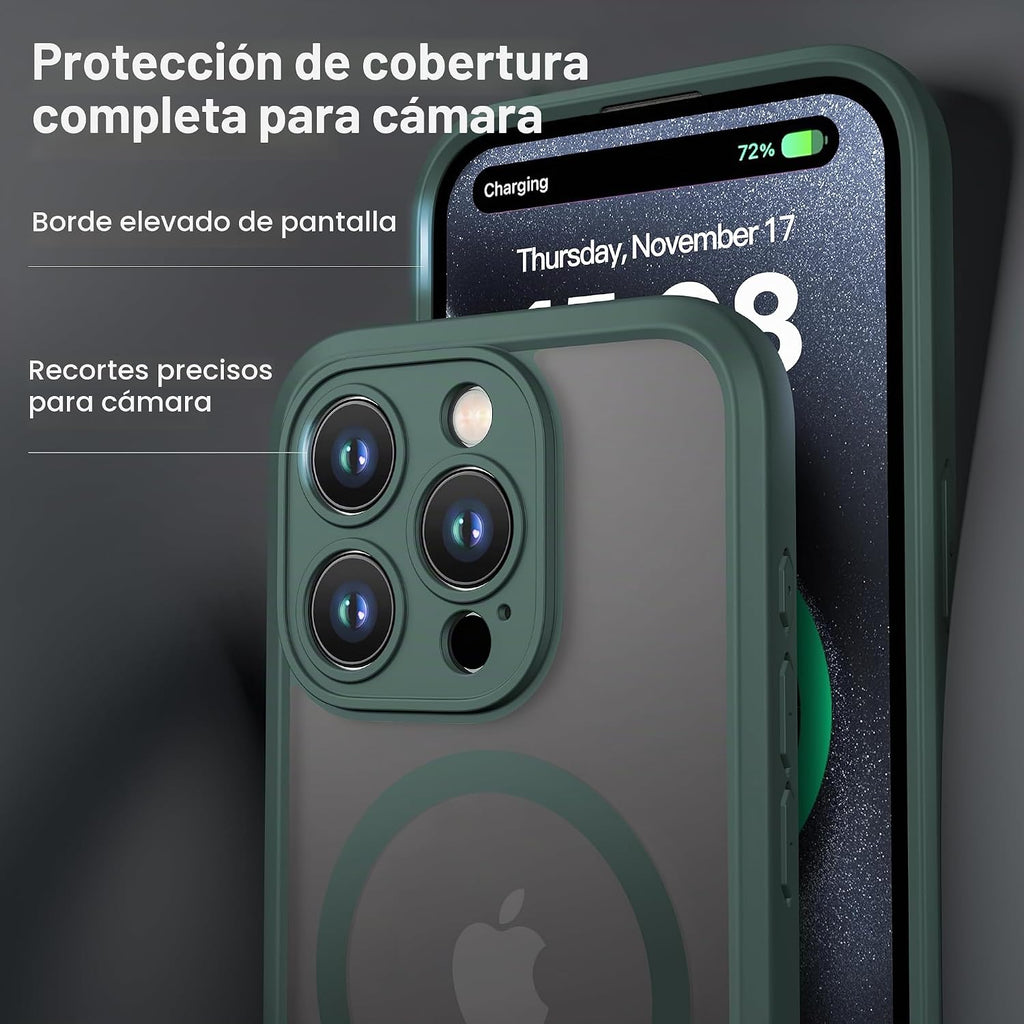 ImpactStrong Protector Magnético Diseñado para Funda iPhone 15 Pro [Protección de Cámara] [Probado contra Caídas de Grado Militar] [Compatible con MagSafe] Funda de Teléfono Delgada Translúcida Mate
