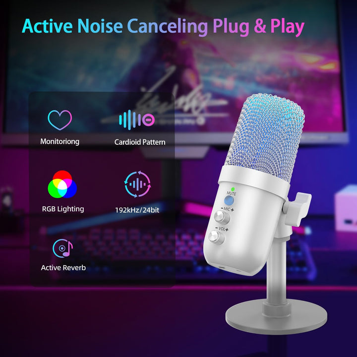 Micrófono USB, micrófono condensador de computadora con cancelación...
